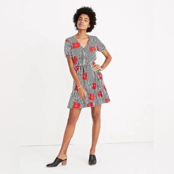Madewell Ruffle Wrap Dress Candied Orchids Short Sleeve Mini Dress Size 0 - Picture 1 of 8